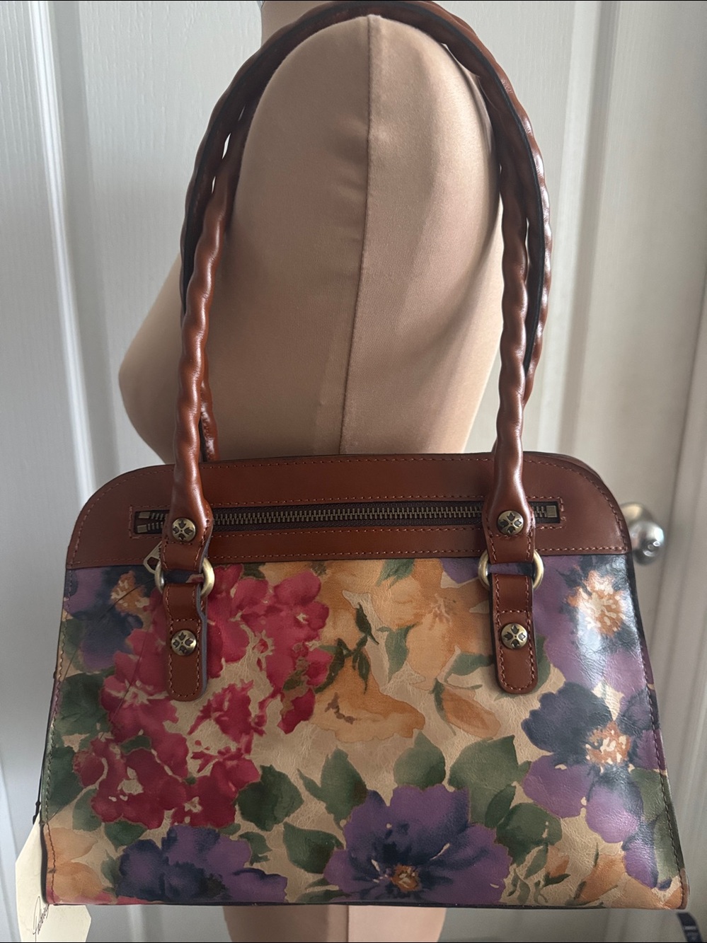 Patricia Nash Calvi French Hydrangea Italian Leather Floral Satchel Handbag - Picture 15 of 16